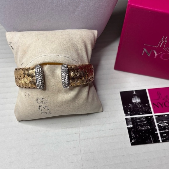 NYC II Sterling Silver Vintage Pave CZ Encrusted Woven Braid Cuff Bracelet - Picture 4 of 6